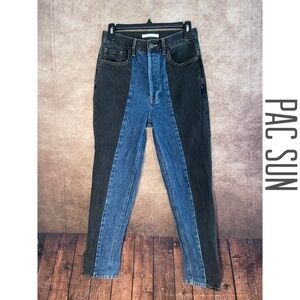 Pacsun~Eco Colorblocked~Ultra High Rise Slim~Blue/Black Button Fly~Size 26~EUC